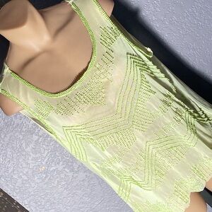 ALTAR’D STATE - tank: beaded sheer green toned w button down rear - L